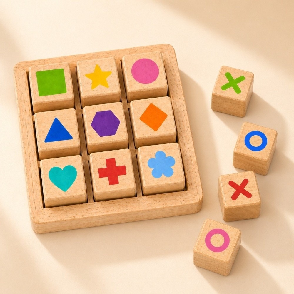 Board Game For 5 Players - Portable Wooden Tic Tac Toe Two
