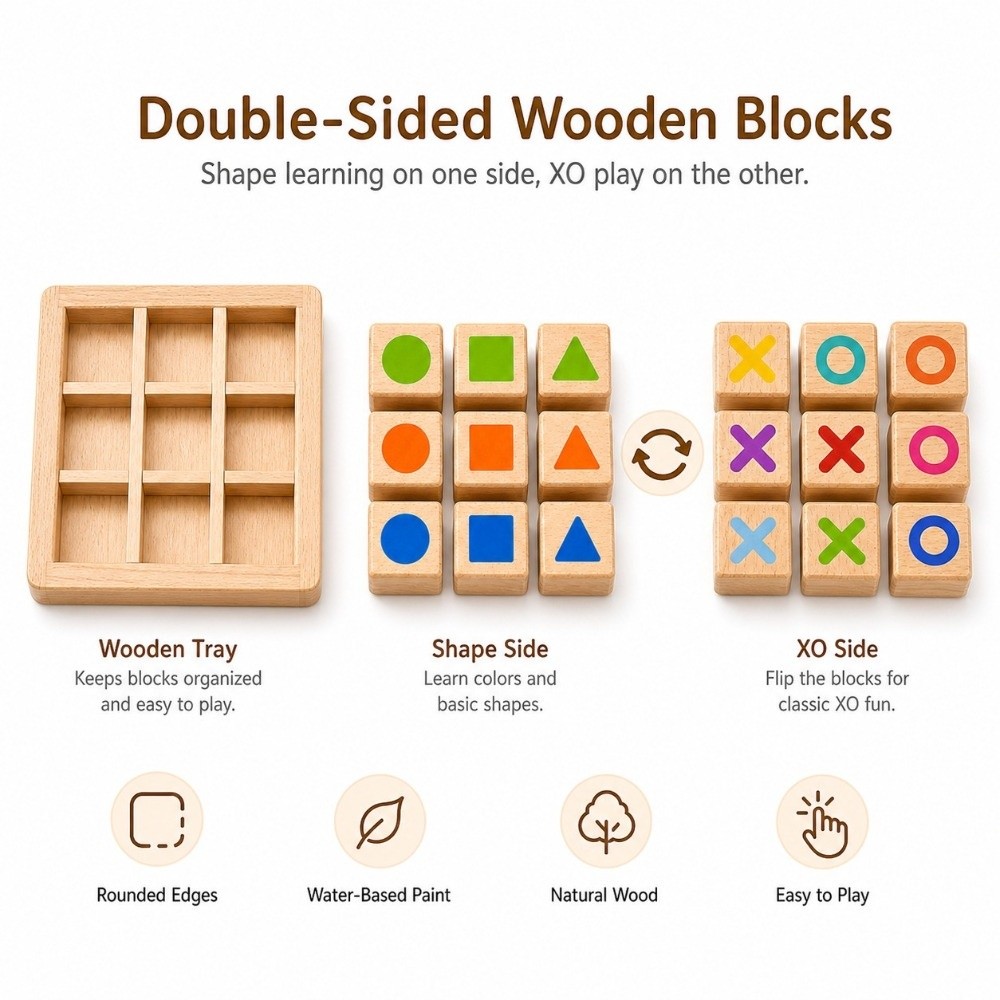 Board Game For 5 Players - Portable Wooden Tic Tac Toe Wooden